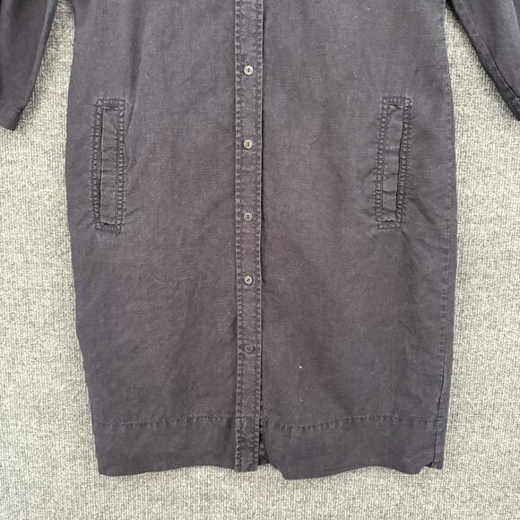 Eileen Fisher Organic Linen Shift Dress Womens Small Navy Button Front Minimal - Picture 3 of 14